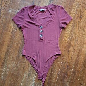Rust Button-Up Ribbed Bodysuit, Size M
